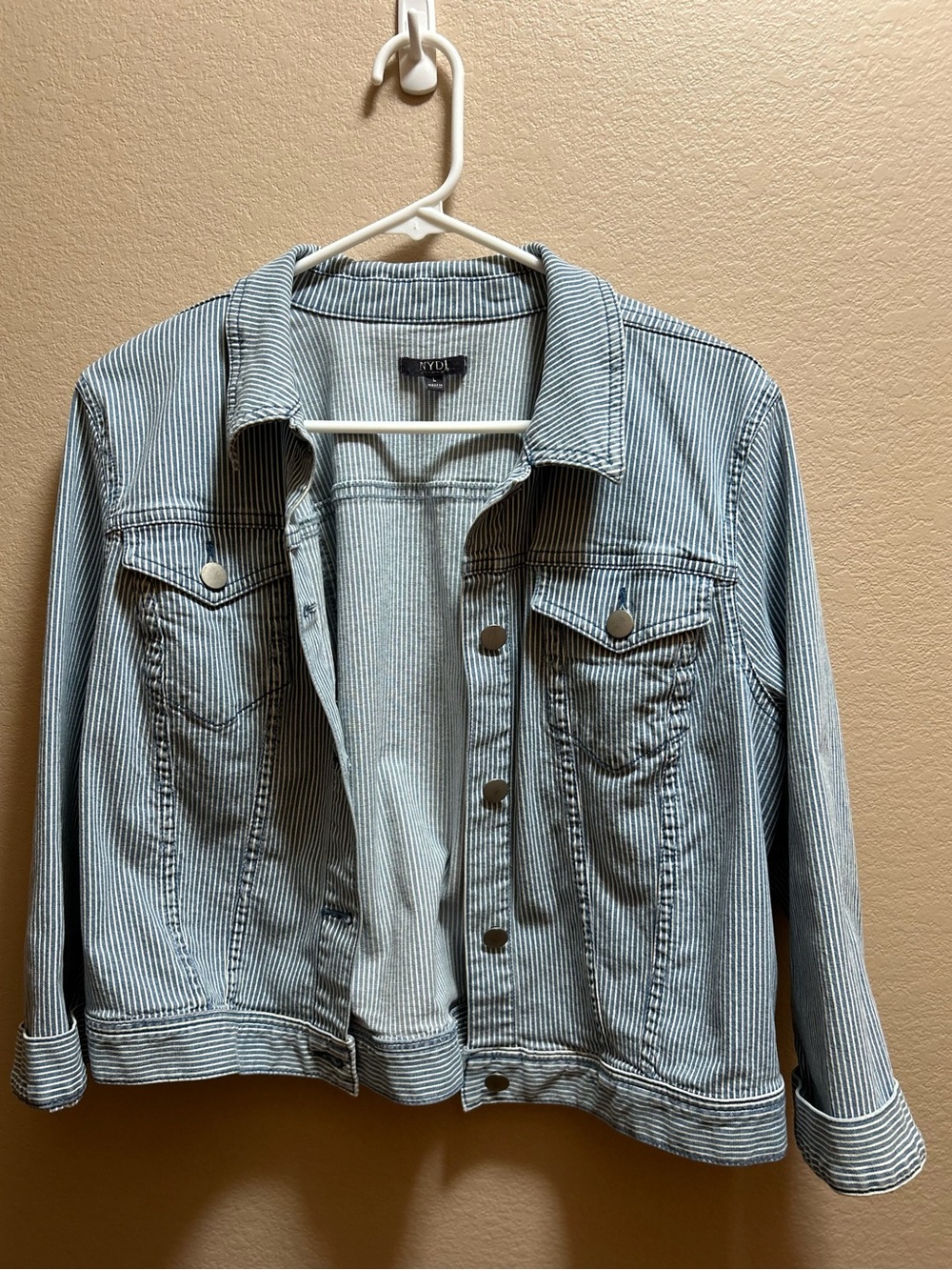 NYDJ Striped Blue & White Denim Jacket - Women Size Large
